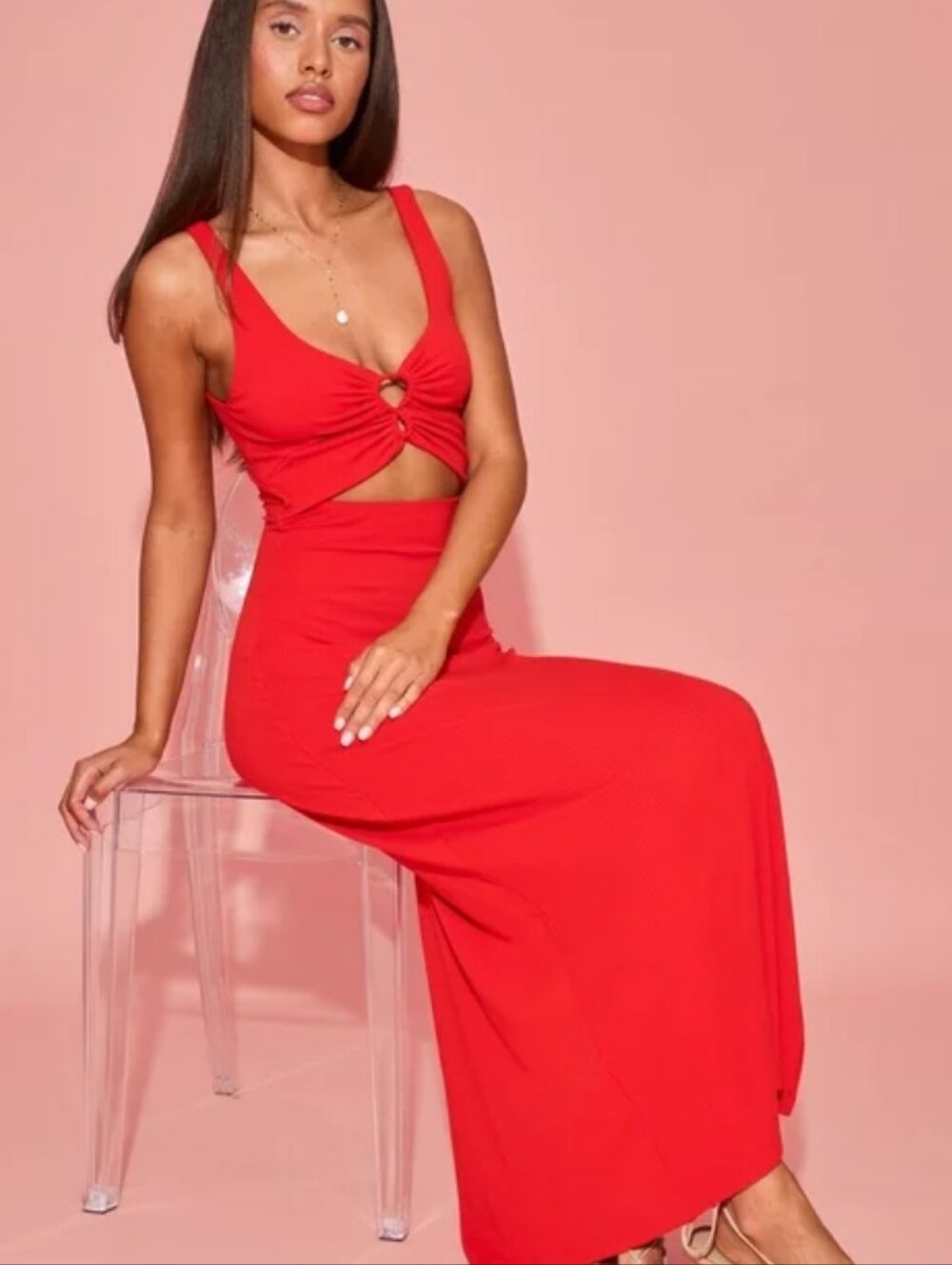 L*Space Camille Ribbed Cutout Maxi Dress Flame Red Size Large - Picture 7 of 17